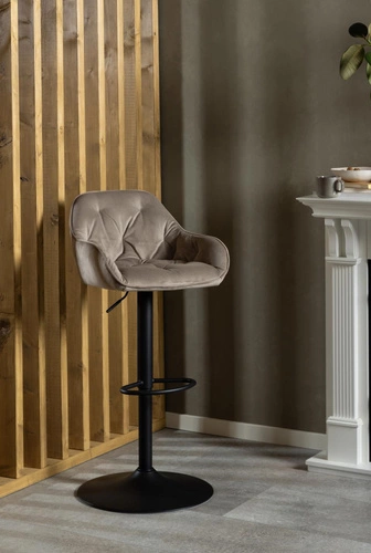 Barová židle Brooke VIC béžová sametová s opěrkou a područky otočná výškově nastavitelná do kuchyně