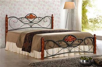 Postel do ložnice Valera 160x200 vintage dřevěná a kovová třešeň černá