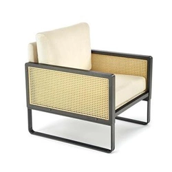 Odpočinkové křeslo Edra béžový samet boho do obýváku na černé ocelové podstavě