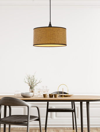 Anaka závěsná lampa černá 1x40W E27 stínidlo pletené béžové a hnědé barvy