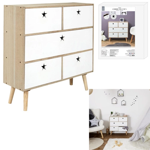 Bílá skandinávská komoda Etoile se zásuvkami na nožičkách 69 cm do ložnice a obýváku Intesi