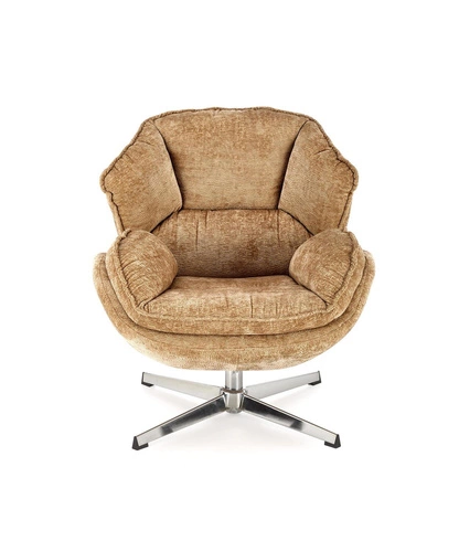 Relaxační křeslo Offred hořčicové do obýváku moderní s podnožkou látka Intesi