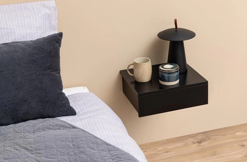 Závěsný noční stolek Avignon černý 37 cm, moderní styl, elegantní design, Actona