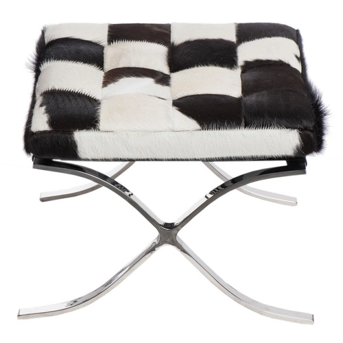 Kožený taburet BA1 Premium inspirovaný Barcelona do moderního obýváku černý D2.DESIGN