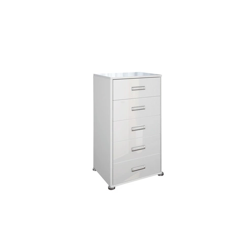 Úzká bílá lesklá komoda se zásuvkami Bella moderní do ložnice 55 cm