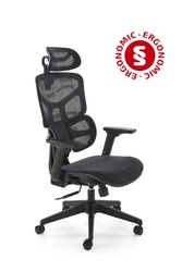 Ergonomická kancelářská židle Marac černá otočná s opěrkou hlavy a síťovaným opěradlem Intesi