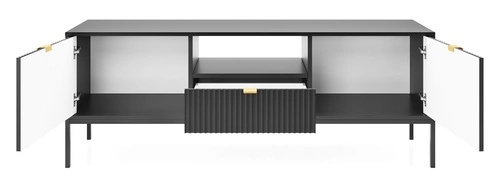 TV stolek Delicious černý rýhovaný glamour do obýváku na vysokých nohách 154 cm