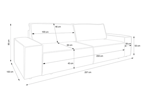 Rozkládací pohovka s úložným prostorem Molde modrý manšestr 3místná na spaní do obýváku