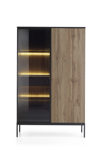 Knihovna do obýváku Novel industriální černá s dubem wotan se zásuvkou a LED Intesi