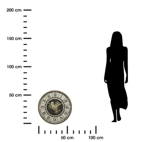 Nástěnné vintage hodiny Meca 57 cm s ozdobnými kolečky do obýváku Atmosphera zlaté