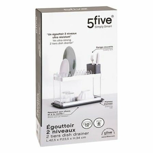 Dvoupatrový šedý odkapávač na nádobí s tácem 5five simply smart kompaktní na kuchyňskou linku