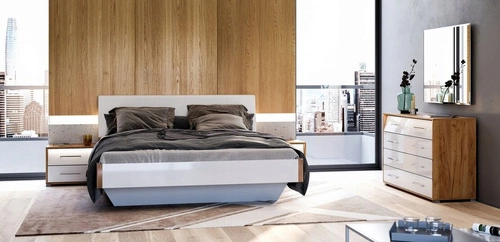 Komoda Madera 120 cm bílá se zásuvkami a LED dub moderní do obýváku Intesi