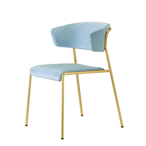 Modré čalouněné křeslo Lisa ve stylu glamour do obýváku a jídelny se zlatými nohami