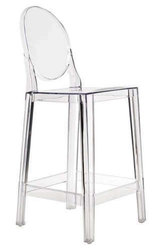 Průhledný barový stoliček s opěrkou Viki 65 cm moderní k kuchyňskému ostrůvku inspirovaný Victoria