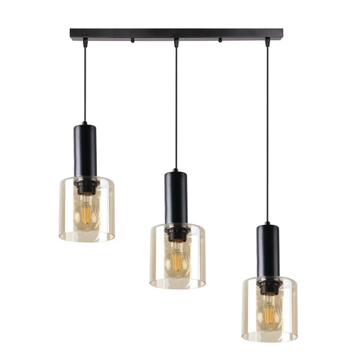 Moderní závěsné svítidlo Isar černé s jantarovým sklem 3-bodové do obývacího pokoje