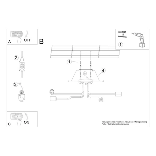 Lustr na strop VECTOR 4 černý do obývacího pokoje a jídelny 4-bodový SOLLUX LIGHTING