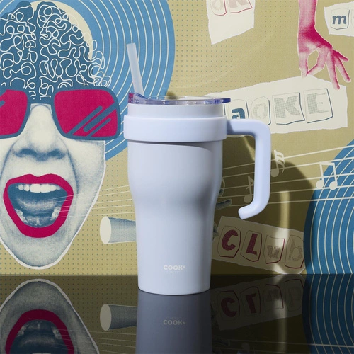 Termohrnek Miami 600ml bílý s uchem a brčkem na kávu Intesi elegantní