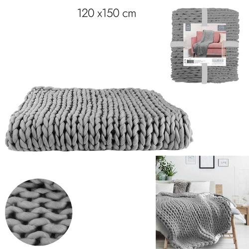 Šedá pletená deka Chunky na pohovku, teplý přehoz do obýváku