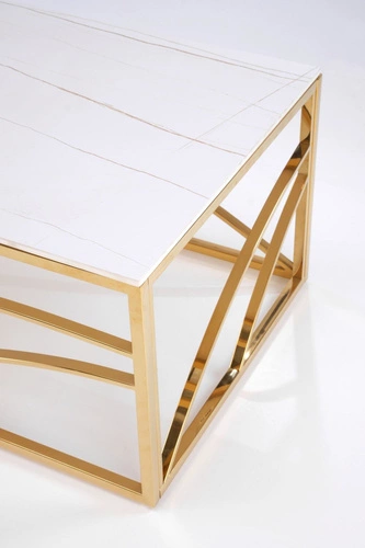 Konferenční stolek Taman obdélníkový skleněný bílý mramor zlatý glamour do obýváku Intesi 120x60