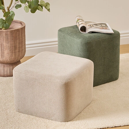 Taburet do obýváku Doki 2 v 1 čtvercový sametový zeleno-šedý 41 cm