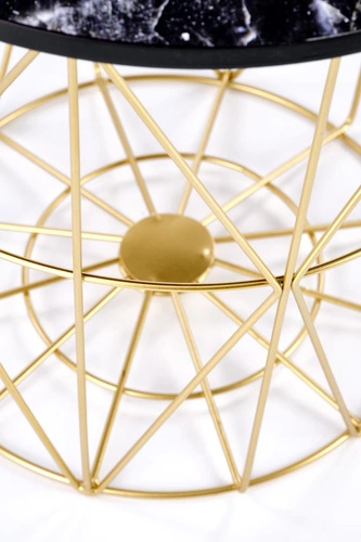Konferenční stolek Rissa kulatý černý mramor zlatý moderní s úložným prostorem do obýváku Intesi