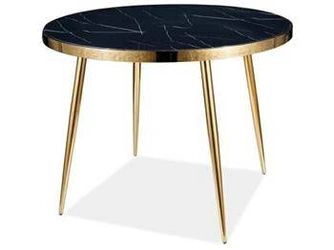Skleněný kulatý stůl glamour Coolio 100 cm černý mramor zlaté nohy do jídelny Intesi