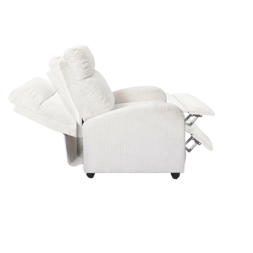 Rozkládací křeslo do obýváku Intesi Recliner Dream bílý manšestr moderní s podnožkou