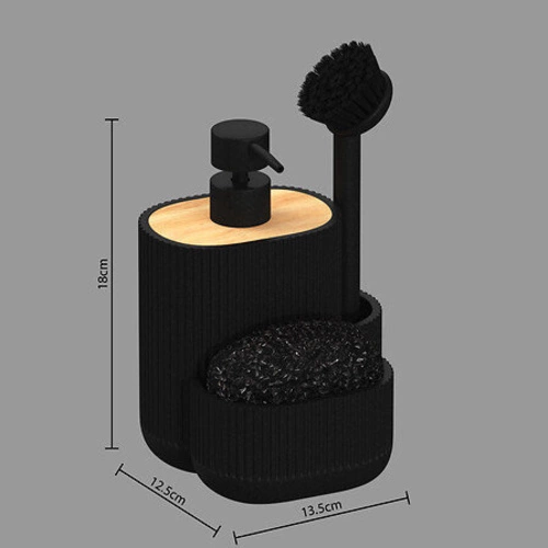 Dávkovač na mycí prostředek Blackwood černý s houbičkou a kartáčem do kuchyně 5five