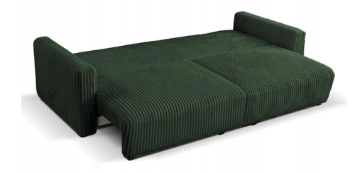 Rozkládací pohovka na spaní Loppie zelená manšestrová do obýváku moderní dvoumístná