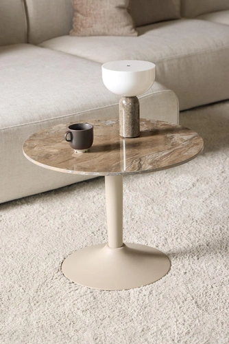 Konferenční stolek Malta kulatý 60 cm béžový keramický moderní