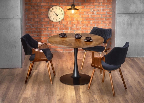 Jídelní kulatý stůl Carmelia 100 cm moderní ořech černá deska na jedné noze Intesi