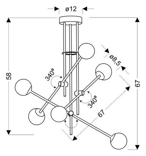 Moderní závěsné svítidlo Paksos černá koule 6 světel do obýváku a ložnice CANDELLUX