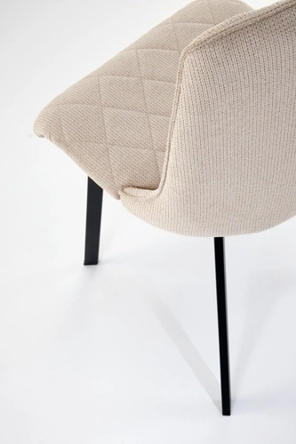 Čalouněná jídelní židle Fenri béžová, moderní, pro jídelnu a obývák, prošívaná, na černých nohách