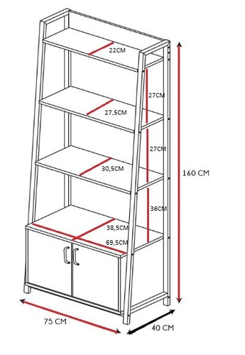 Knihovna loftová kovová s policemi a skříňkami do obýváku a kanceláře 160 cm