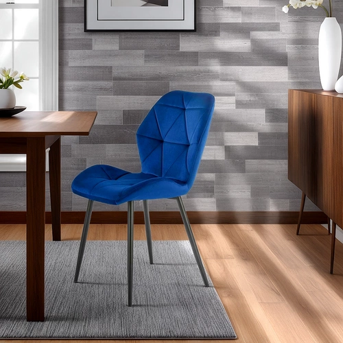 Jídelní židle Eve čalouněná sametem, moderní, tmavě modrá s opěrkou na černých nohách