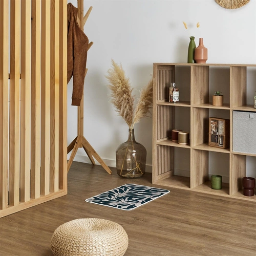 Kobereček Arlla zelený s listy 40x60 moderní do předsíně pratelný v pračce