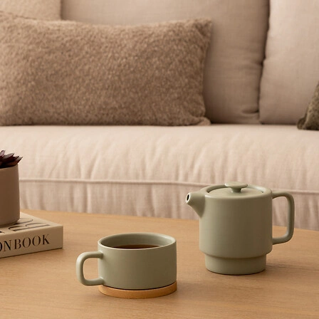 Keramická konvička na čaj Nature mentolová 400 ml s bambusovým podstavcem 5five simply smart