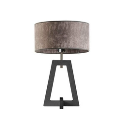 Noční lampa Clio šedá s glamour stínidlem, moderní dřevěná do ložnice LYSNE 47 cm