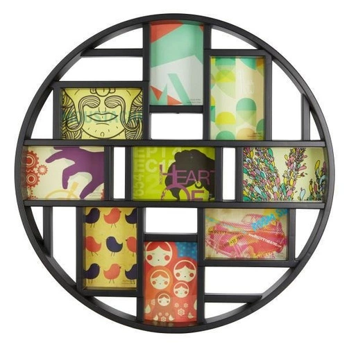 Černý závěsný multirám Umbra Luna na 9 fotografií 10x15 kulatý dekorativní na zeď