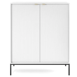 Vysoká bílá komoda s drážkováním na nožkách 104 cm moderní do obýváku Intesi