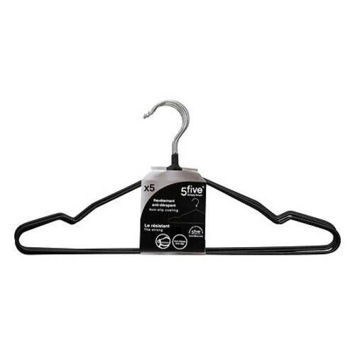 Sada 5 černých kovových otočných ramínek na oblečení do skříně 5five simply smart