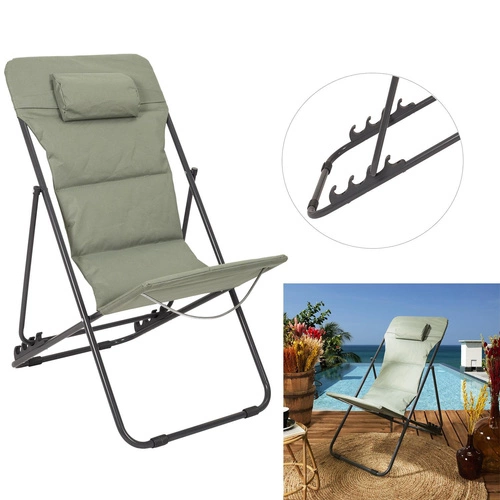 Zahradní lehátko Grue khaki skládací s nastavitelným opěradlem kovové moderní na pláž Ventos