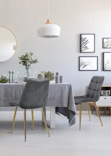Jídelní židle Pilo šedá sametová čalouněná glamour se zlatými nohami Intesi