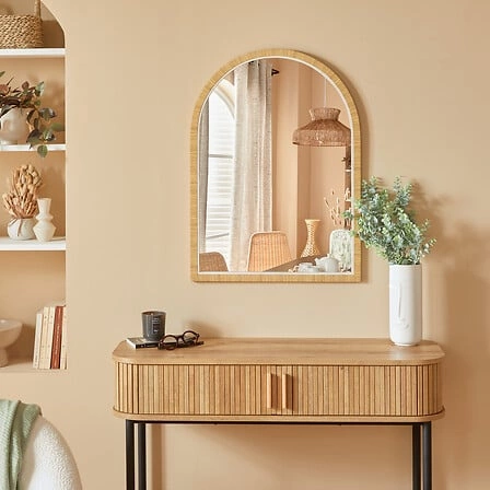 Půlkruhové zrcadlo Thea 55x75 cm světle hnědé na stěnu do předsíně a obýváku Atmosphera