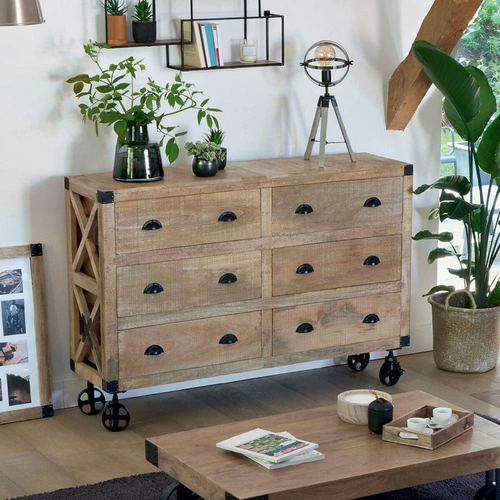 Rustikální dřevěná komoda Silas mango 150 cm se zásuvkami do obýváku Atmosphera