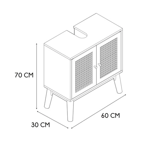 Koupelnová skříňka boho Bali přírodní dub s ratanem 60 cm pod umyvadlo Intesi