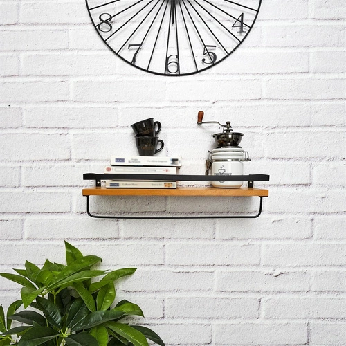 Závěsná kuchyňská police loftová Indu černá dřevěná na koření s tyčí Intesi