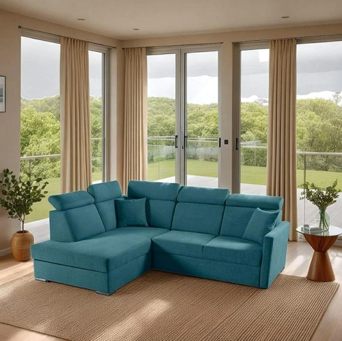 Rohová rozkládací pohovka Mils XL levá skandinávský styl do obýváku mořská Intesi