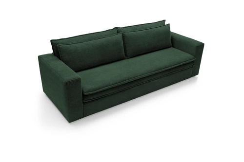 Rozkládací pohovka s úložným prostorem Ulnes zelený manšestr 3místná do obýváku na spaní