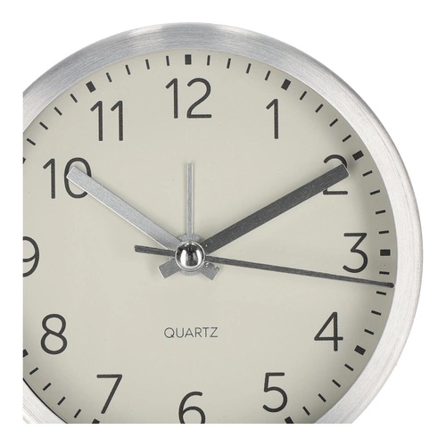 Stříbrný moderní budík Quazi stolní hodiny do ložnice a kanceláře průměr 9 cm Intesi